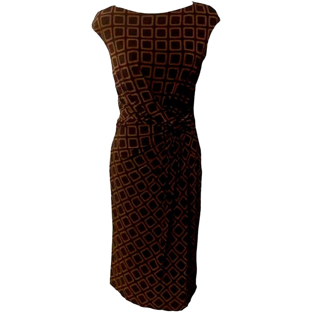 Ralph Lauren Brown & Black Draped Bodycon Dress 6
